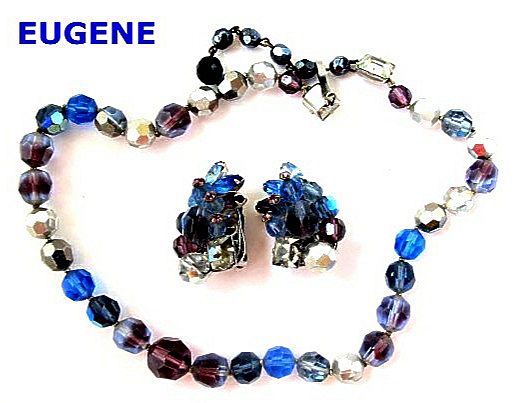 Vintage EUGENE Single Strand Crystal Bead Necklace & Signed Earring Set Vintage EUGENE Single Strand Crystal Bead Necklace & Signed Earring Set