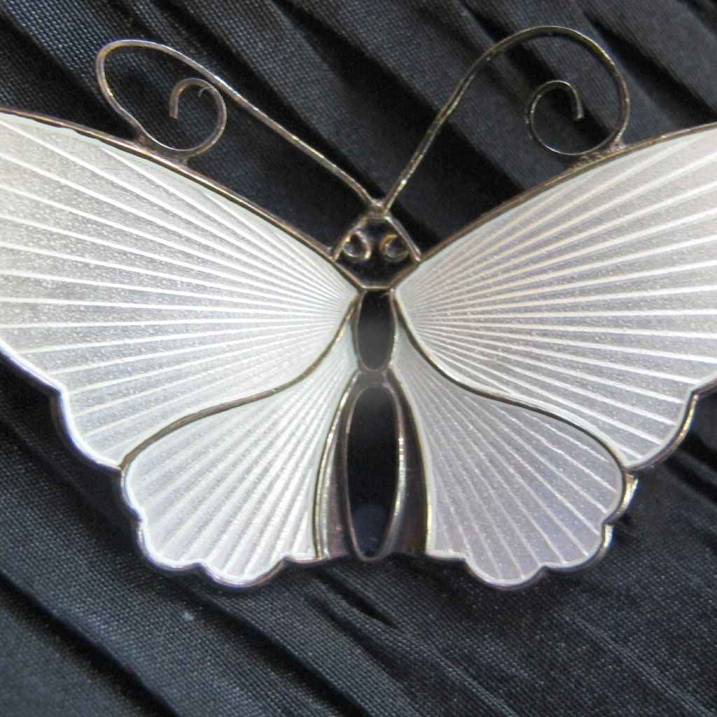 David Andersen Norway Sterling Silver White Enamel Butterfly Pin David Andersen Norway Sterling Silver White Enamel Butterfly Pin