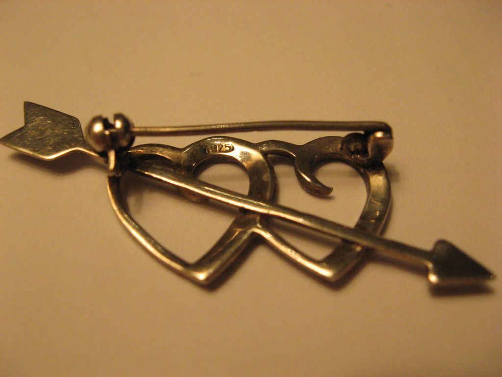 Silver Marcasite Valentine Hearts on Cupid's Arrow Silver Marcasite Valentine Hearts on Cupid's Arrow