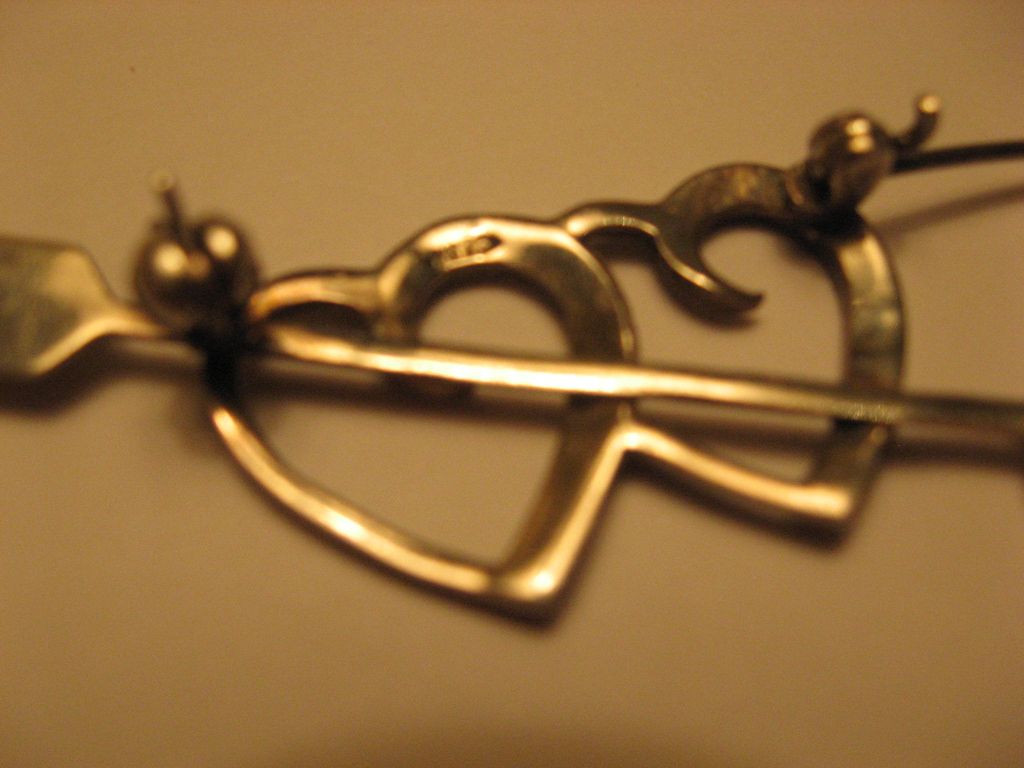 Silver Marcasite Valentine Hearts on Cupid's Arrow Silver Marcasite Valentine Hearts on Cupid's Arrow