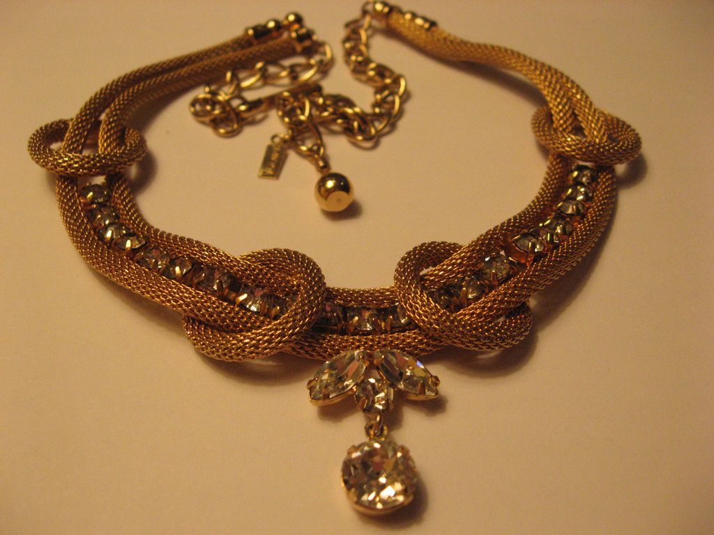 Volupte Gold Tone Mesh Rope Necklace with Rhinestones Volupte Gold Tone Mesh Rope Necklace with Rhinestones