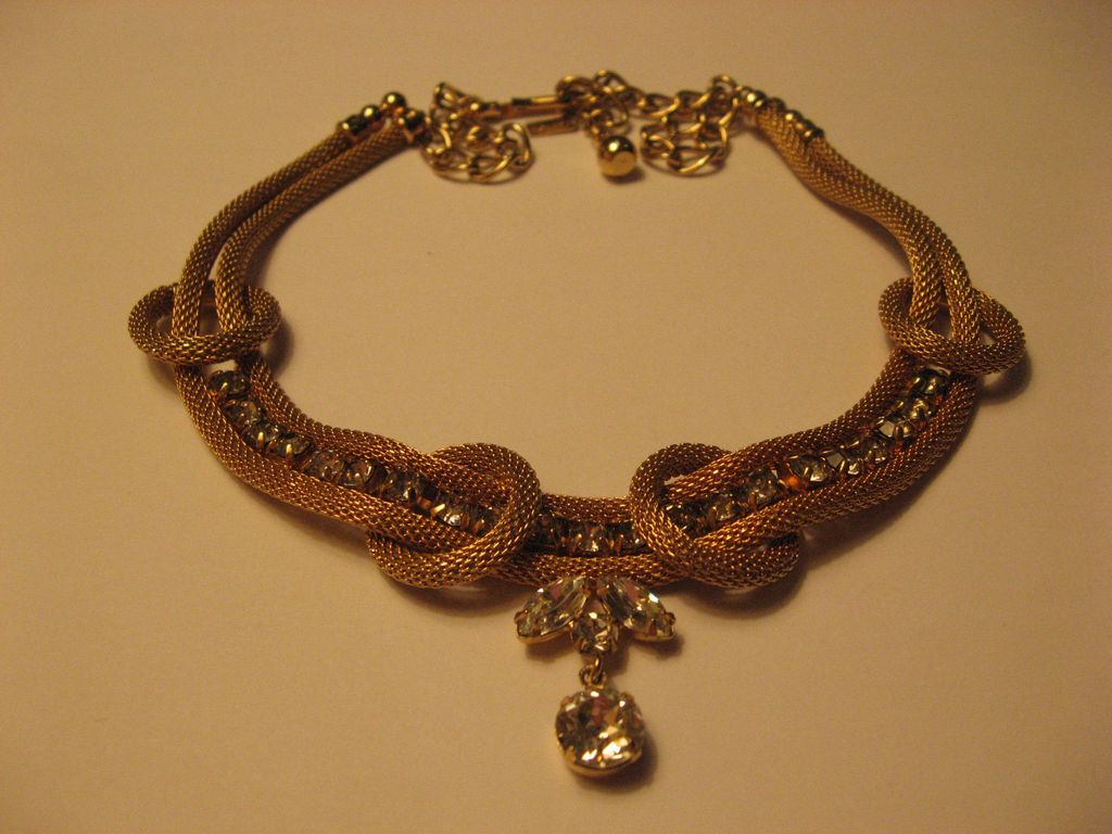 Volupte Gold Tone Mesh Rope Necklace with Rhinestones Volupte Gold Tone Mesh Rope Necklace with Rhinestones
