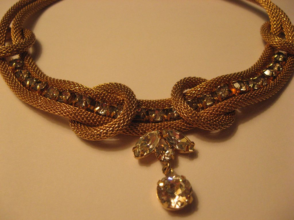 Volupte Gold Tone Mesh Rope Necklace with Rhinestones Volupte Gold Tone Mesh Rope Necklace with Rhinestones