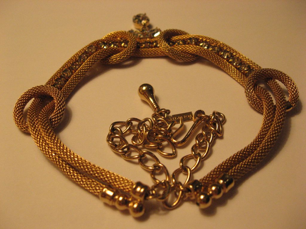 Volupte Gold Tone Mesh Rope Necklace with Rhinestones Volupte Gold Tone Mesh Rope Necklace with Rhinestones