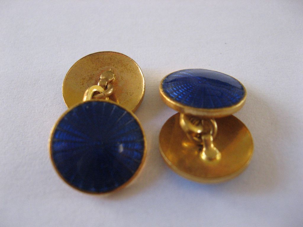 Vintage Blue Guilloche Enamel Cuff Links Vintage Blue Guilloche Enamel Cuff Links