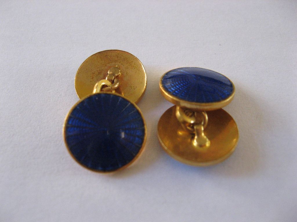 Vintage Blue Guilloche Enamel Cuff Links Vintage Blue Guilloche Enamel Cuff Links
