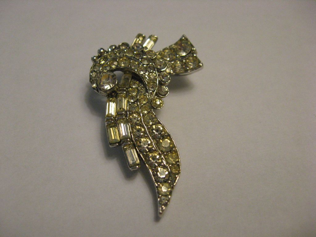 Two Rhinestone Art Deco Dress Clips Two Rhinestone Art Deco Dress Clips