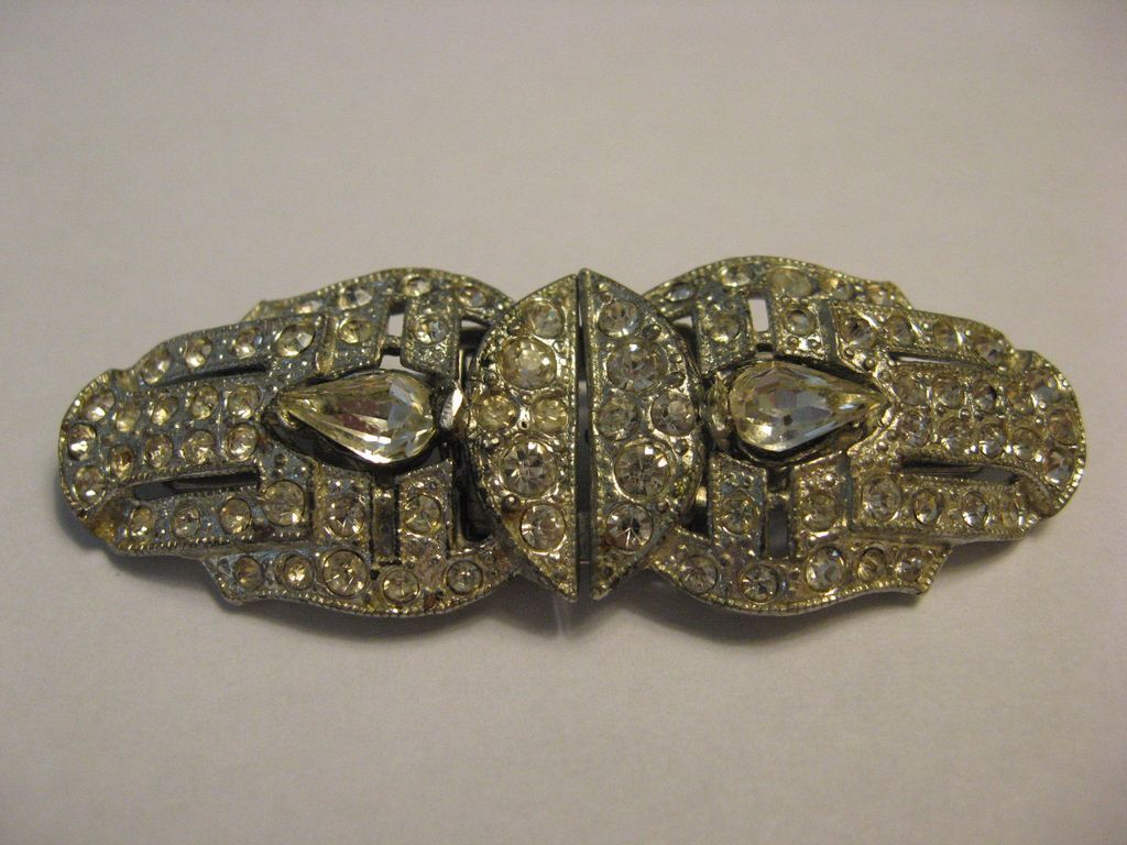 Art Deco Clear Sparkling Rhinestone Duette/Dress Clips (2) Art Deco Clear Sparkling Rhinestone Duette/Dress Clips (2)