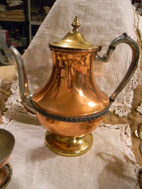 Vintage Copper & Brass Tea Pot and Cups Vintage Copper & Brass Tea Pot and Cups