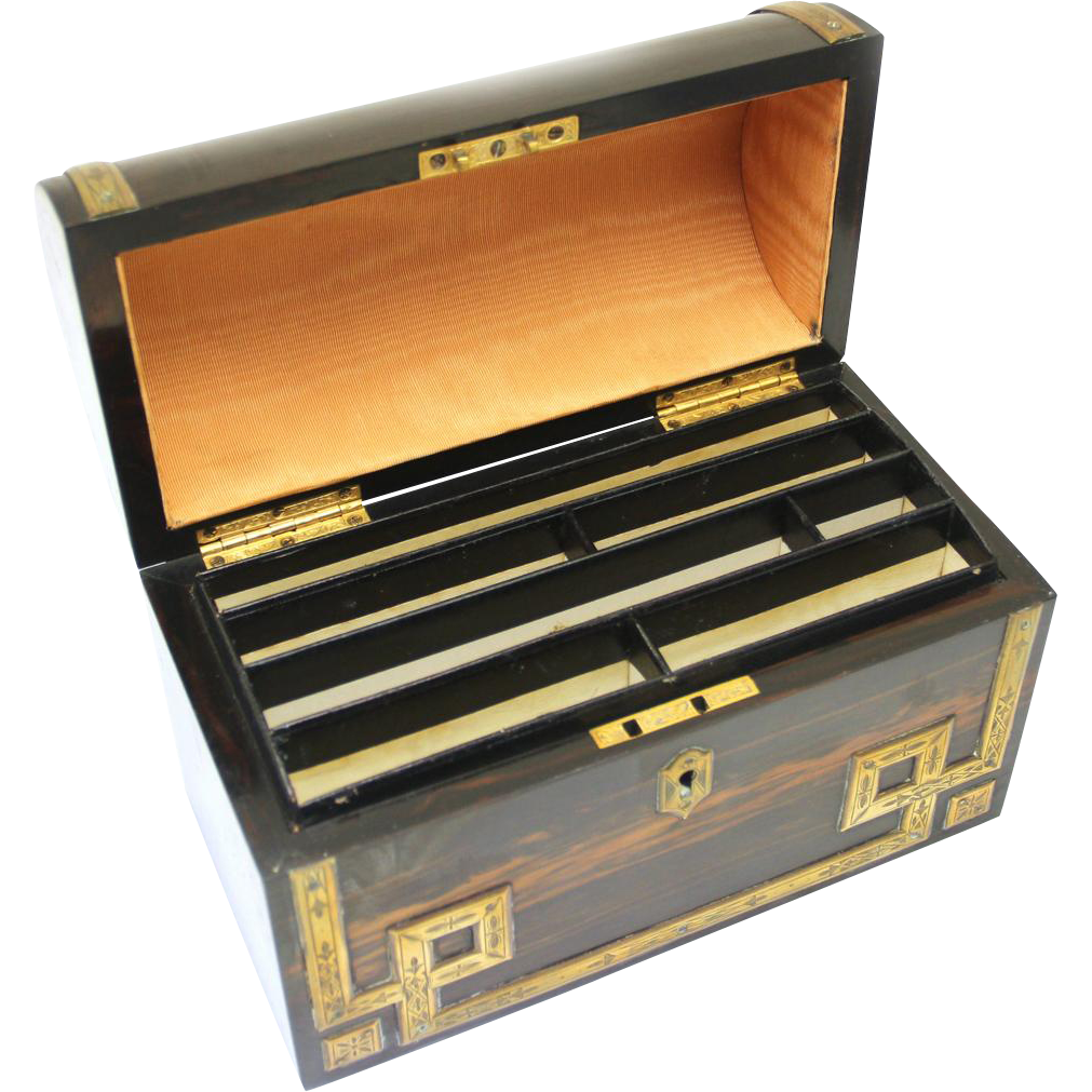Coromandel and Brass Stationery Box, Victorian from boxes on Ruby Lane