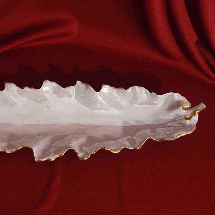 Long leaf tray T&V Limoges irridescent porcelain by Tressemann & Vogt Long leaf tray T&V Limoges irridescent porcelain by Tressemann & Vogt