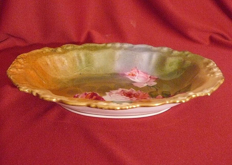 JPL Limoges "Leona" listed artist roses bowl dish JPL Limoges "Leona" listed artist roses bowl dish