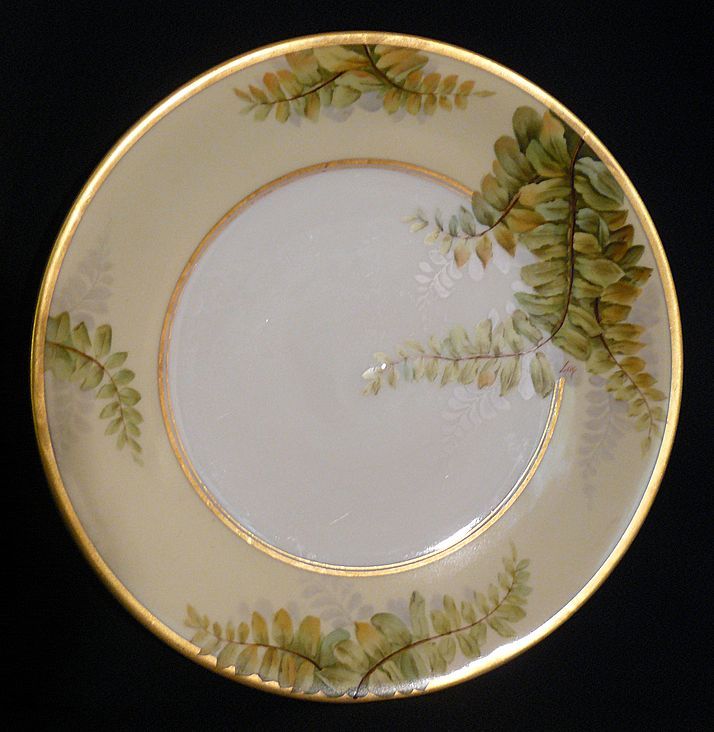 "Luc" T&V artist of Limoges porcelain plate of ferns "Luc" T&V artist of Limoges porcelain plate of ferns