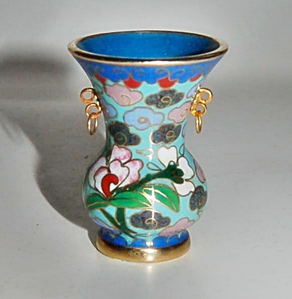 Antique CHINESE ENAMEL Miniature Cloisonne' "Dollhouse" Small Gilded Vase Antique CHINESE ENAMEL Miniature Cloisonne' "Dollhouse" Small Gilded Vase