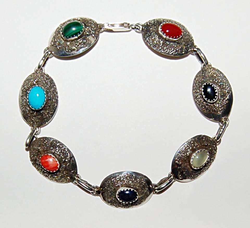 Vintage FOSTER YAZZIE New Old Stock Reticulated Silver BRACELET Turquoise Coral Onyx Mother of Pearl Malachite Vintage FOSTER YAZZIE New Old Stock Reticulated Silver BRACELET Turquoise Coral Onyx Mother of Pearl Malachite