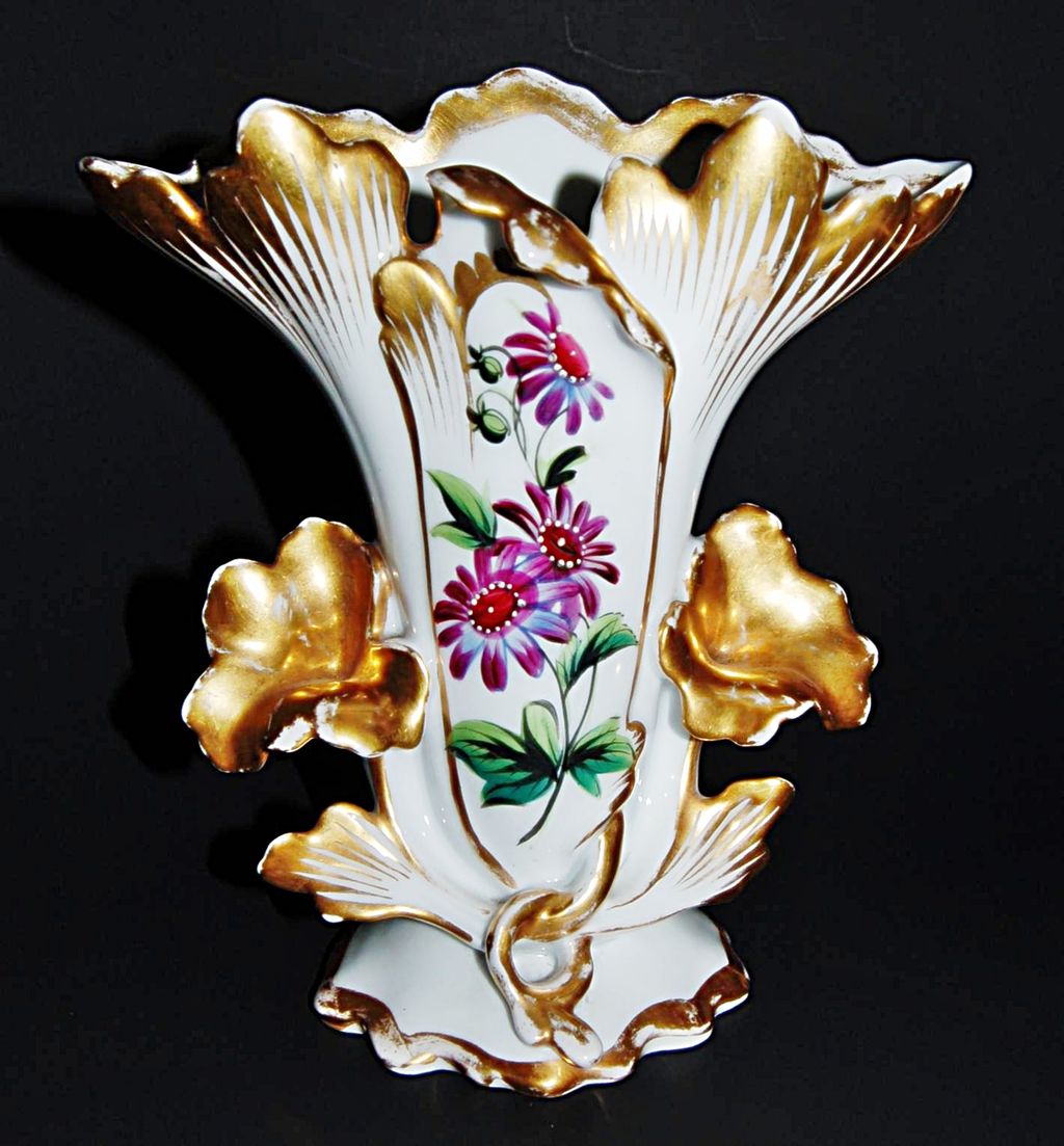 Antique Old Paris "Porcelaine De Paris Vieux" Fan Flair Vase Handpainted Florals Antique Old Paris "Porcelaine De Paris Vieux" Fan Flair Vase Handpainted Florals