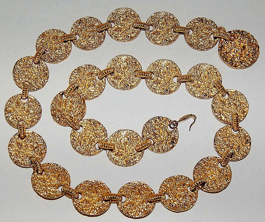 Vintage PAULINE RADER Couture Goldtone Disk Disco Era Linked Belt Size: Large Vintage PAULINE RADER Couture Goldtone Disk Disco Era Linked Belt Size: Large