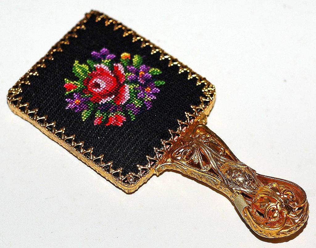 Vintage Czech Micro Petit Point Diminutive Purse Mirror Vintage Czech Micro Petit Point Diminutive Purse Mirror