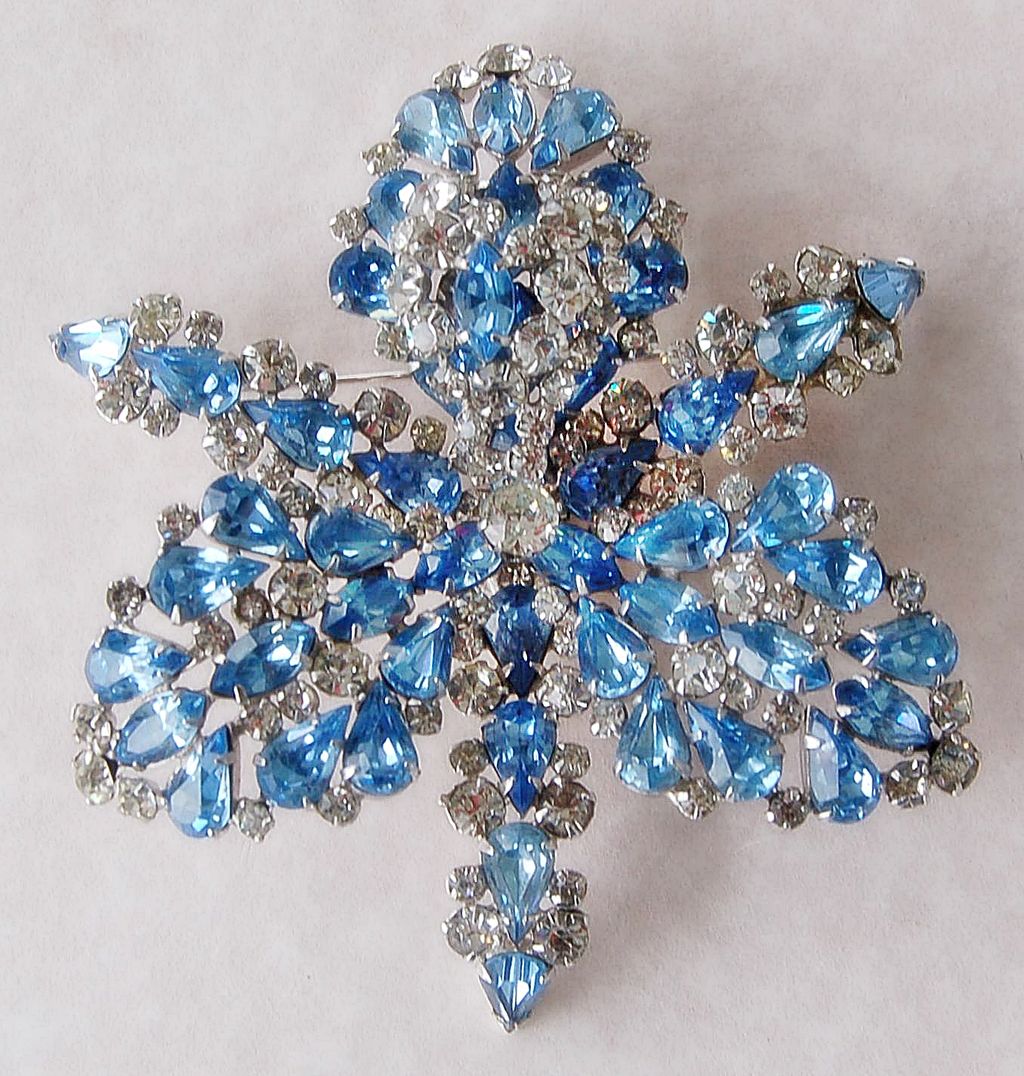 Vintage Elsa Schiaparelli Large Rhinestone ORCHID Brooch - Silver & Topaz Blue Vintage Elsa Schiaparelli Large Rhinestone ORCHID Brooch - Silver & Topaz Blue