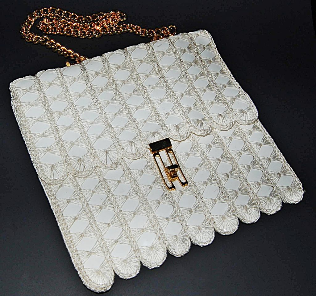 Vintage Italian Crochet and Vinyl Shoulder Bag With Chain Strap by Solar, Ltd. Vintage Italian Crochet and Vinyl Shoulder Bag With Chain Strap by Solar, Ltd.