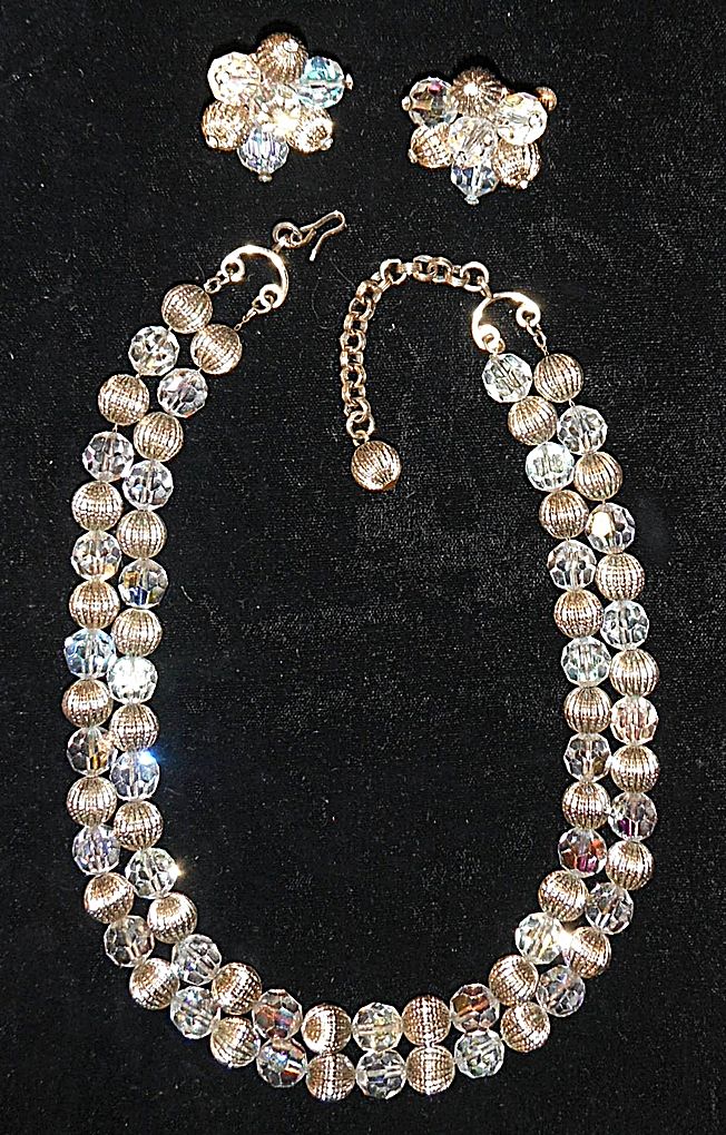 VENDOME Vintage Crystal & Filigree Bead Double Strand Necklace and Earring Set VENDOME Vintage Crystal & Filigree Bead Double Strand Necklace and Earring Set