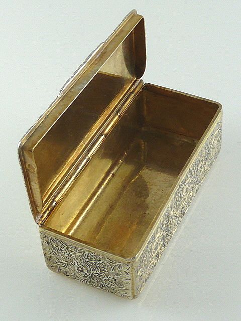 Antique French Silver Gilt Table Snuff Box Chased Foliate Motif Antique French Silver Gilt Table Snuff Box Chased Foliate Motif