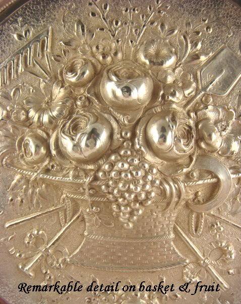Antique Silver Charger Ornate Repousse Pierced Work Cherubs Rose Garlands & Basket G. Roth Antique Silver Charger Ornate Repousse Pierced Work Cherubs Rose Garlands & Basket G. Roth