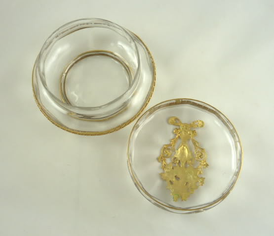 Antique French Empire Style Dore Bronze Crystal Dresser Box with Lid Antique French Empire Style Dore Bronze Crystal Dresser Box with Lid