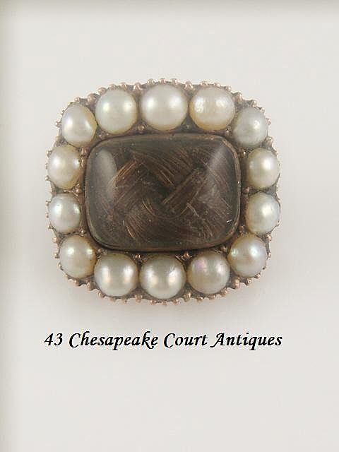 Antique Mourning Hair Brooch Lace Pin 9Kt .Surrounded by Pearls Antique Mourning Hair Brooch Lace Pin 9Kt .Surrounded by Pearls