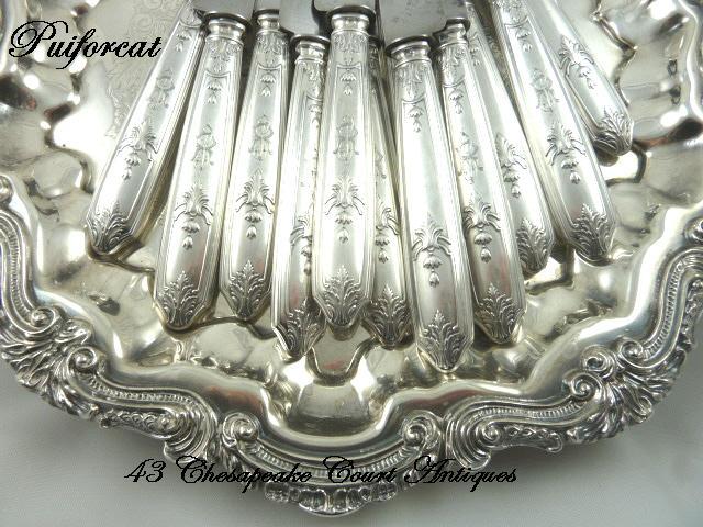 Antique Set of Twelve French Silver Knives by Puiforcat with Presentation Case 10" Antique Set of Twelve French Silver Knives by Puiforcat with Presentation Case 10"