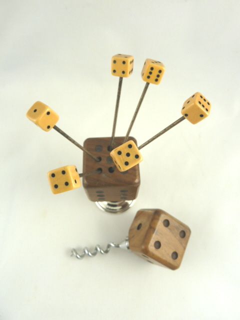 Vintage English Bar Cocktail Set Dice Corkscrew & Skewers Vintage English Bar Cocktail Set Dice Corkscrew & Skewers
