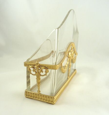 Antique French Empire Style Dore Bronze Crystal Letter Holder Antique French Empire Style Dore Bronze Crystal Letter Holder