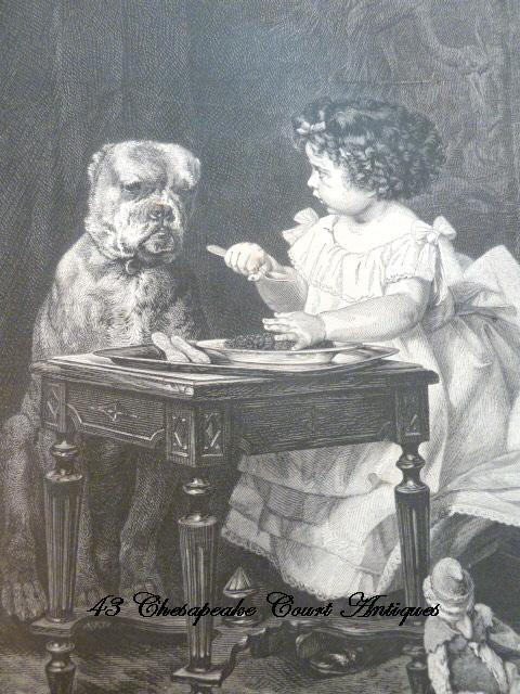 Antique Lithograph "Not For Pluto" Hugo Erola Child & Dog Antique Lithograph "Not For Pluto" Hugo Erola Child & Dog