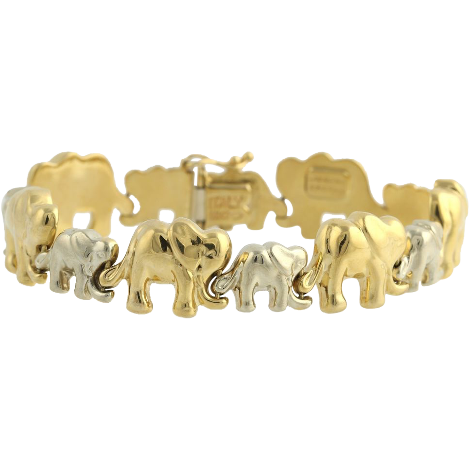 ... Toned Elephant Link Bracelet - 14k Yellow White Gold Italy Polished