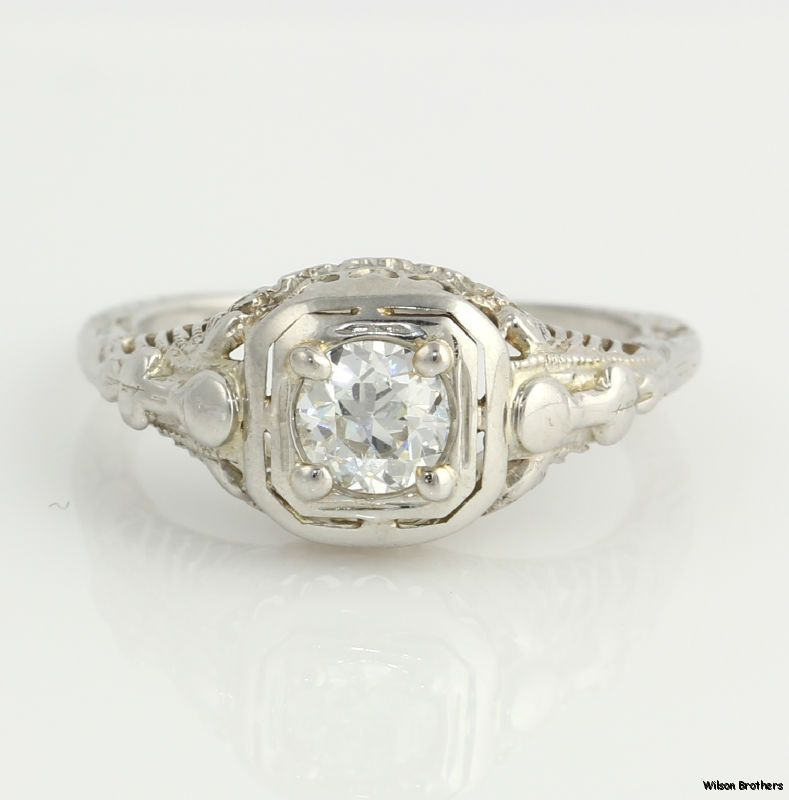 .42ct VVS2 F-G Genuine European Diamond Vintage Engagement Ring - 18k White Gold .42ct VVS2 F-G Genuine European Diamond Vintage Engagement Ring - 18k White Gold