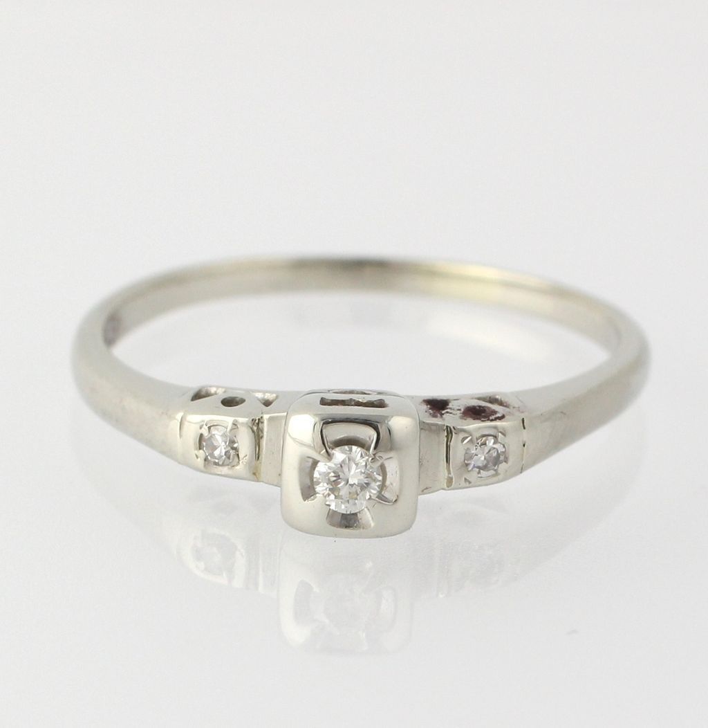 Vintage Diamond Engagement or Promise Ring - 14k White Gold Genuine ... Vintage Diamond Engagement or Promise Ring - 14k White Gold Genuine ...