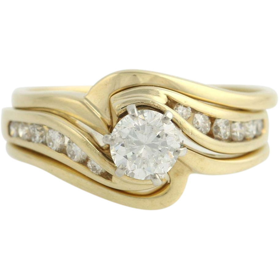 ... Wedding Ring Set Engagement  Bands - 14k Yellow  White Gold .90ctw