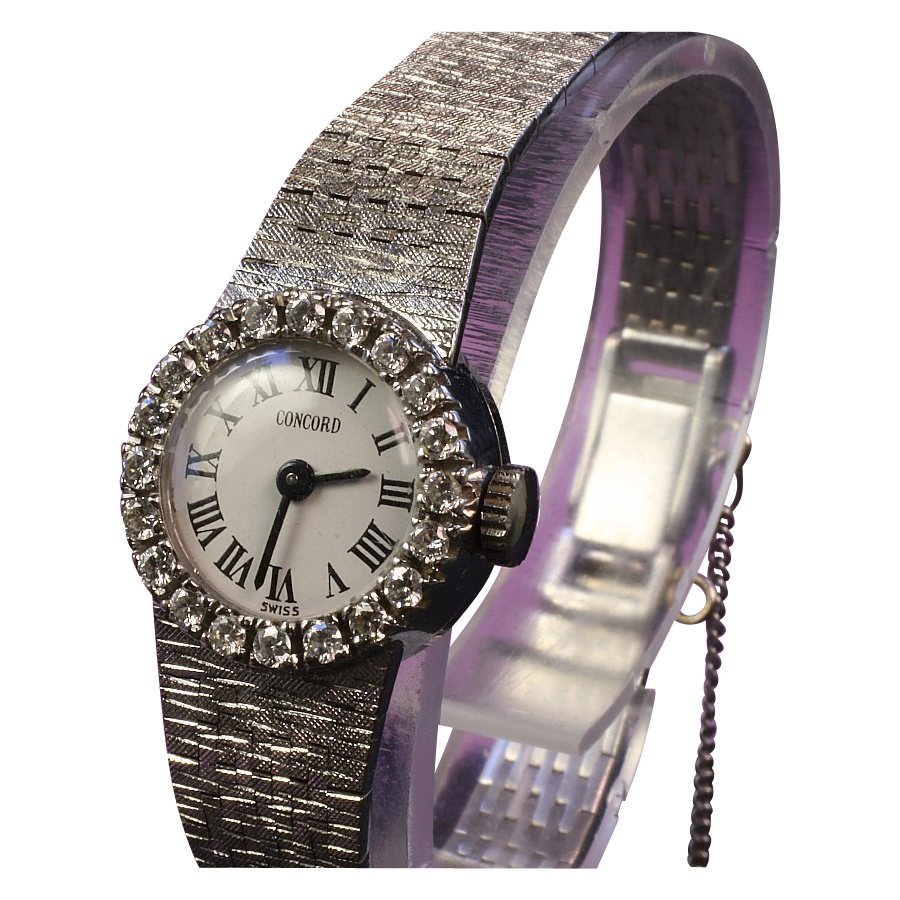 Ladies 14K White Gold Concord Wrist Watch with Diamond Dial