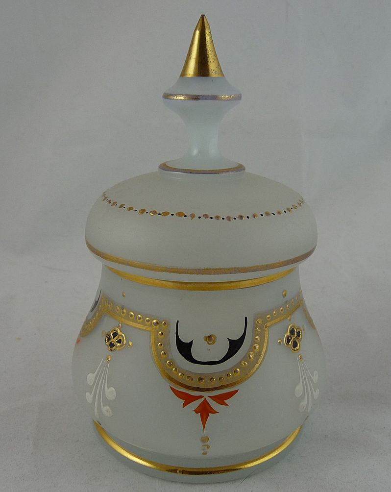 Beautiful Bristol Glass Vanity Jar with Enamel Beautiful Bristol Glass Vanity Jar with Enamel