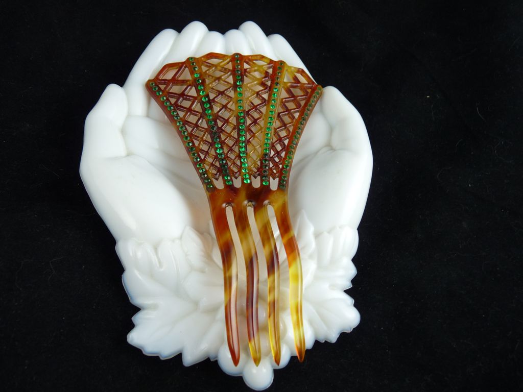Vintage Celluloid and Rhinestone Hair Comb Ornament Vintage Celluloid and Rhinestone Hair Comb Ornament