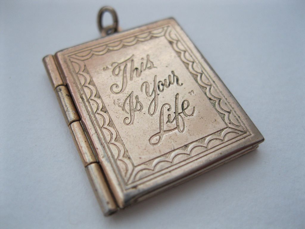 Vintage Book Locket Charm "This is Your Life" gold tone CC231 Removed