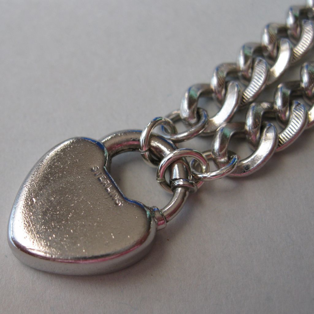 Vintage Sterling Guilloche Rose Heart Padlock Charm Bracelet Vintage Sterling Guilloche Rose Heart Padlock Charm Bracelet