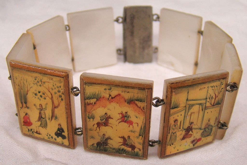 Vintage Persian hand painted Mother of Pearl Panel Bracelet Vintage Persian hand painted Mother of Pearl Panel Bracelet