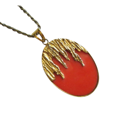Vintage Art Deco gilt sterling glass pendant and chain Vintage Art Deco gilt sterling glass pendant and chain
