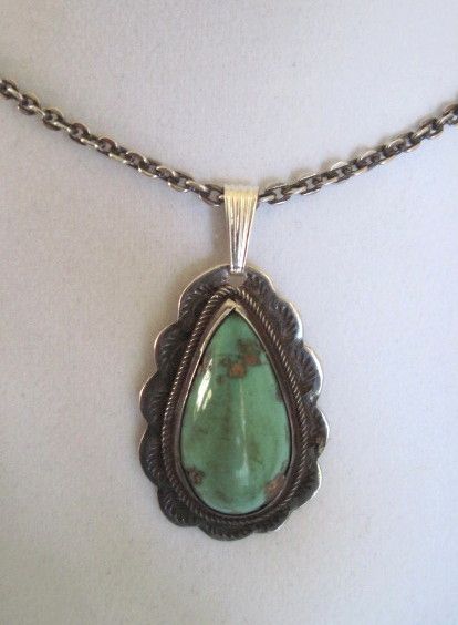Old Navajo big drop turquoise pendant coin silver necklace Old Navajo big drop turquoise pendant coin silver necklace