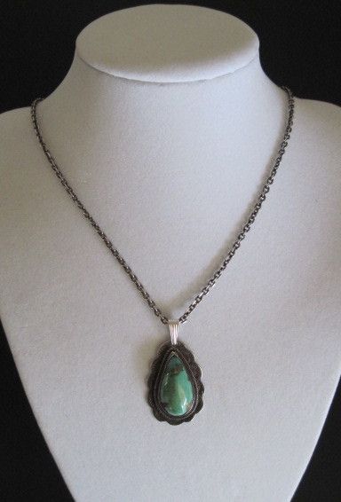 Old Navajo big drop turquoise pendant coin silver necklace Old Navajo big drop turquoise pendant coin silver necklace