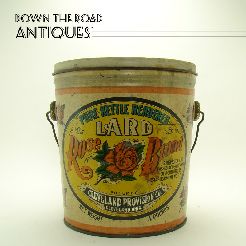 Rose Brand Lard Tin Advertising Container from dtrantiques on Ruby Lane