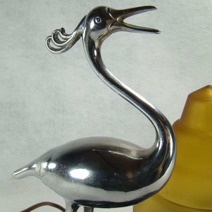 Art Deco Chrome Figural Bird Lamp with Black Base and Stepped Shade Art Deco Chrome Figural Bird Lamp with Black Base and Stepped Shade