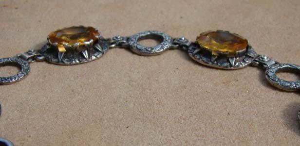 Signed 800 Silver Deco Era Bracelet Citrine Glass Stones Hallmarks Signed 800 Silver Deco Era Bracelet Citrine Glass Stones Hallmarks