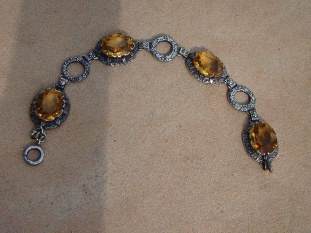 Signed 800 Silver Deco Era Bracelet Citrine Glass Stones Hallmarks Signed 800 Silver Deco Era Bracelet Citrine Glass Stones Hallmarks